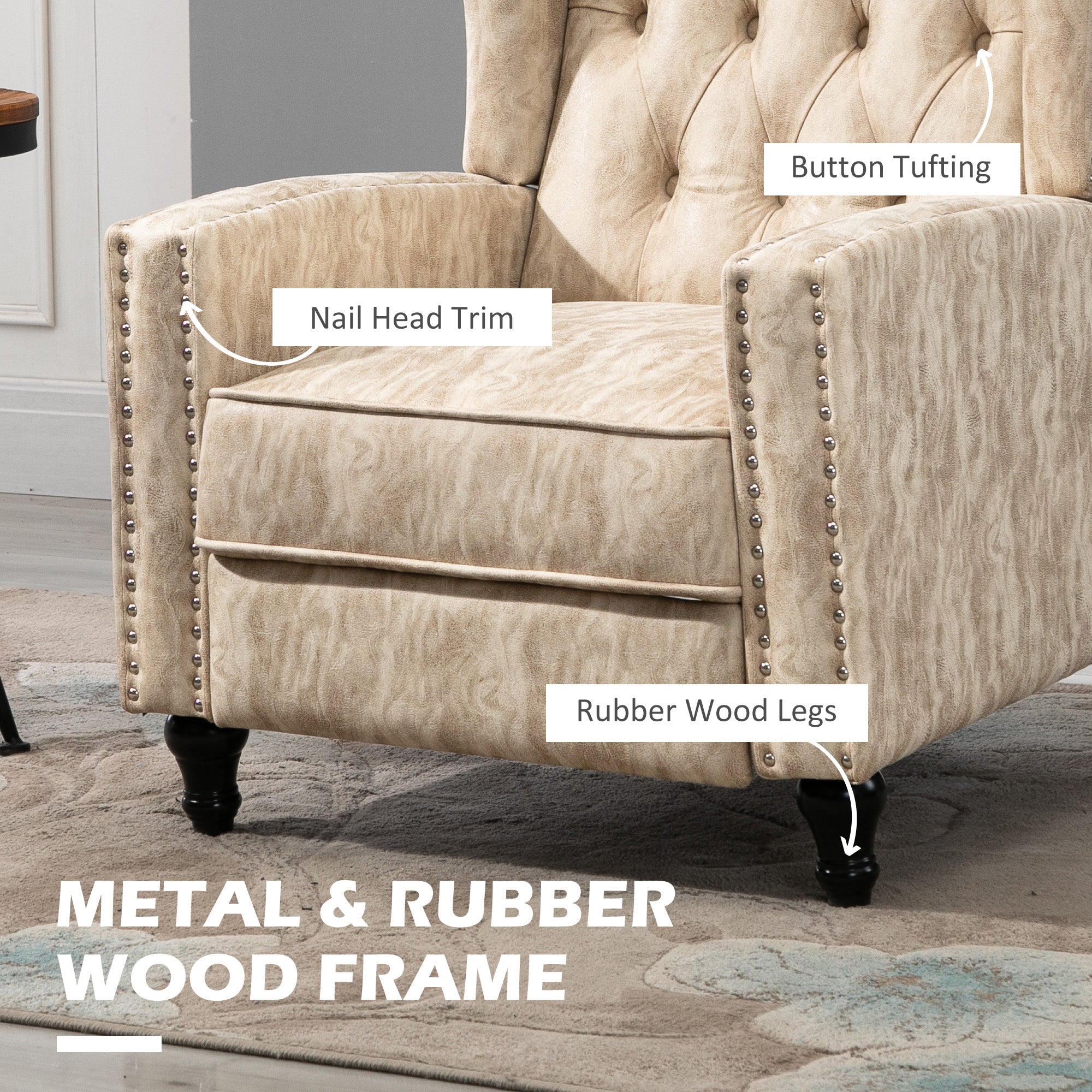 HOMCOM Chesterfield-Style Reclining Armchair - Beige 
