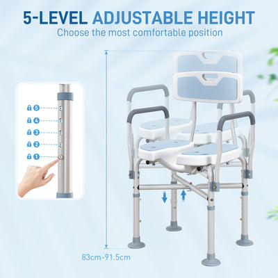 HOMCOM Aluminium Shower Chair, with Padded Seat - Light Blue 