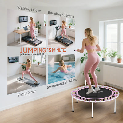 SPORTNOW 40" Fitness Trampoline, Mini Rebounder Trampoline for Adults with 5-Level Adjustable Handle, Indoor Exercise Bungee Rebounder, Max Load 100KG, Purple 