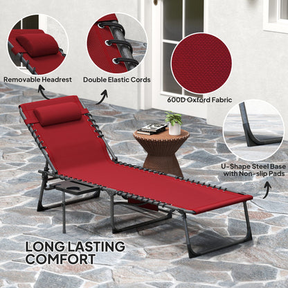 Outsunny Five-Position Reclining Sun Lounger - Red 