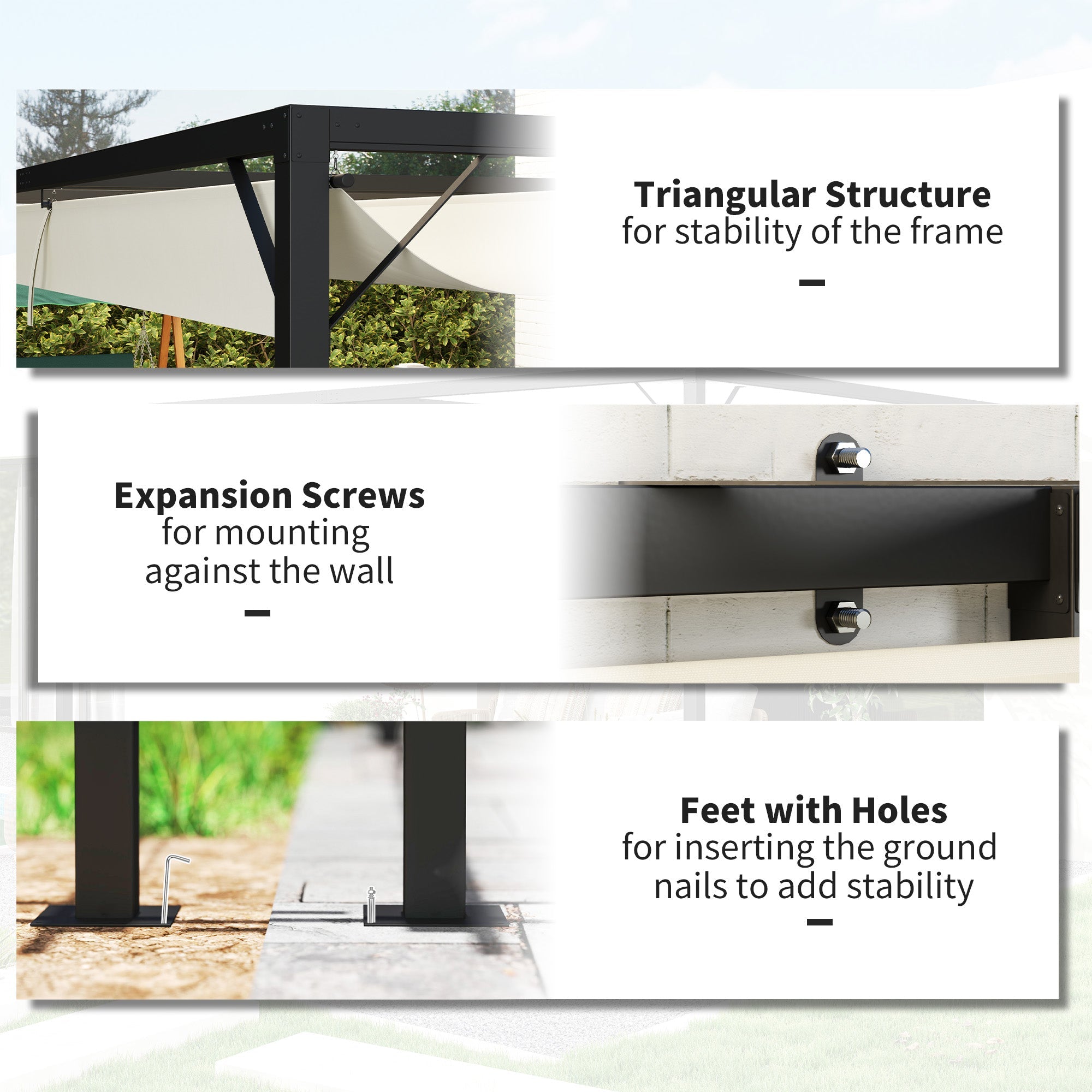 Outsunny 4 x 3(m) Outdoor Pergola Retractable Canopy Wall Mounted Gazebo Patio Shelter Sun Shade, Cream White 