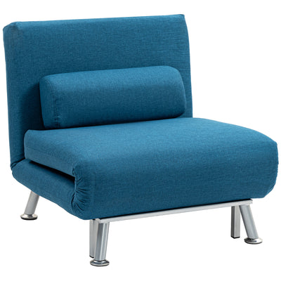 HOMCOM Single Linen-Look Sleeper Chair - Blue 