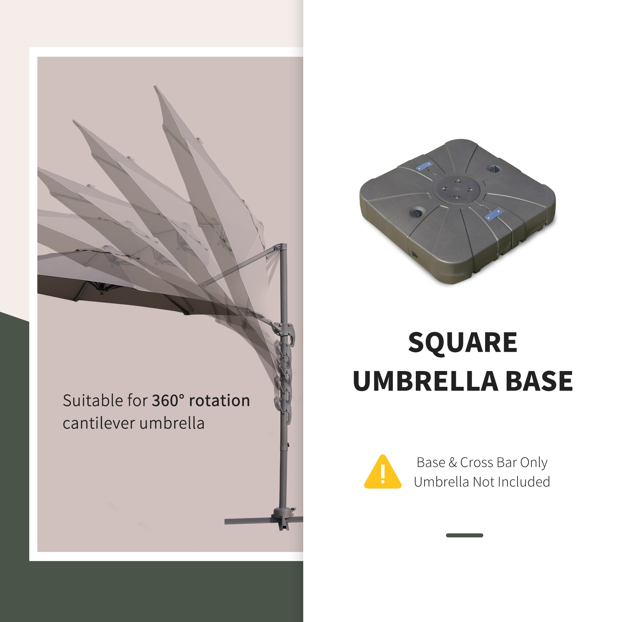Outsunny Square Cantilever Patio Parasol Base Water or Sand Filled Stand with Wheels Heavy-Duty, Coffee 