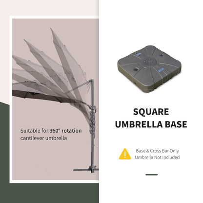 Outsunny Square Cantilever Patio Parasol Base Water or Sand Filled Stand with Wheels Heavy-Duty, Coffee 