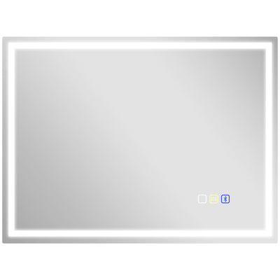 HOMCOM 60 x 80 cm Anti-Fog LED Bathroom Mirror, with Bluetooth and Clock - Silver Tone 