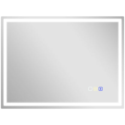 HOMCOM 60 x 80 cm Anti-Fog LED Bathroom Mirror, with Bluetooth and Clock - Silver Tone
