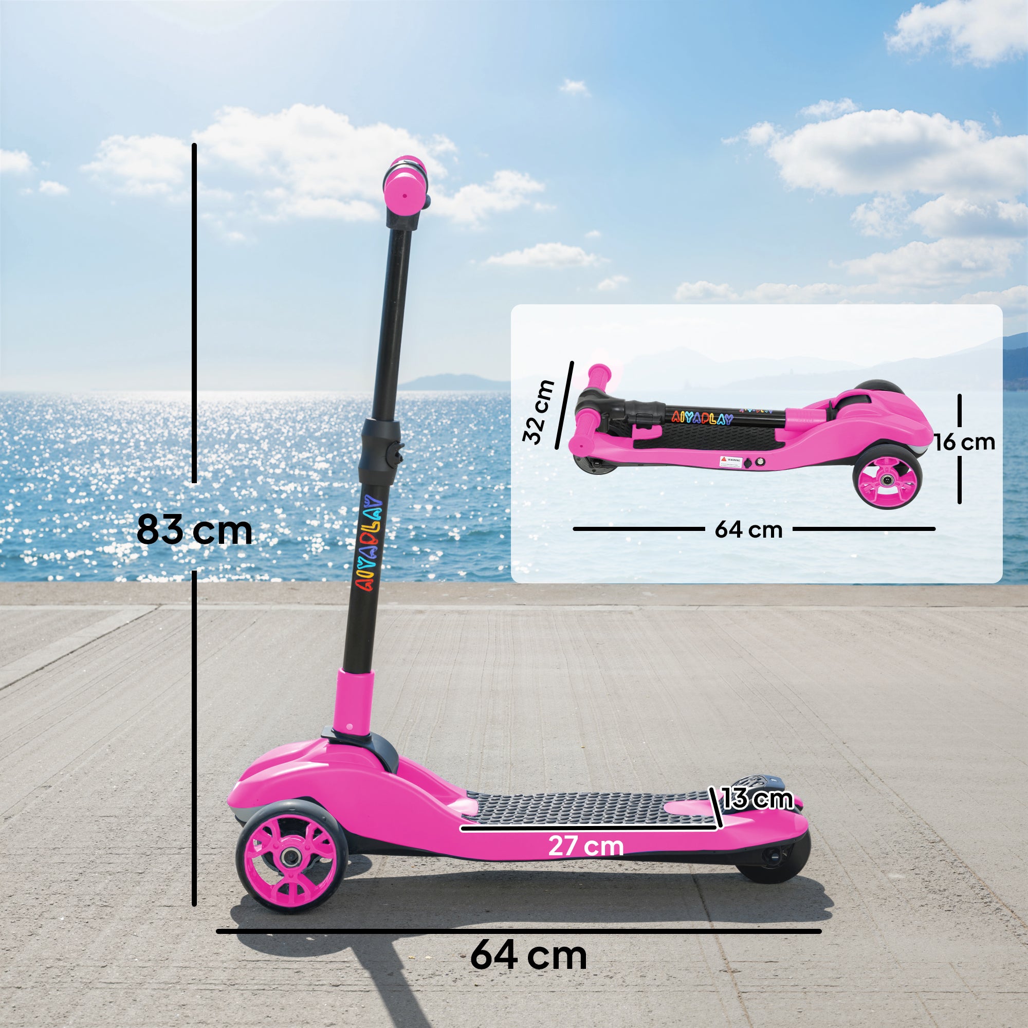 AIYAPLAY Three-Wheel Foldable Electric Scooter for Kids Aged 6-10 Years, Pink 