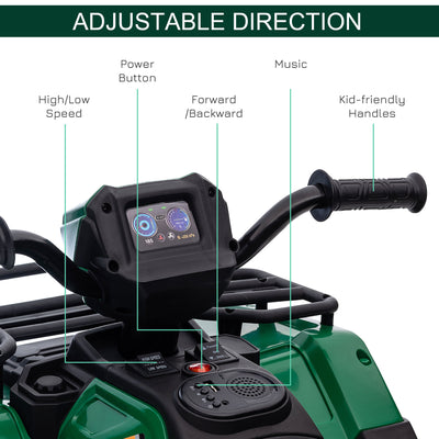 HOMCOM 12V Kids Quad Bike with Forward, Reverse Functions, Ride-On ATV w/ Music, LED, Headlights, for Ages 3-5 Years - Green 