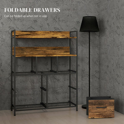 HOMCOM Rustic Chest of Seven Fabric Drawers - Rustic Brown 