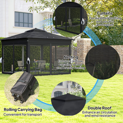 Outsunny 3 x 3(m) Pop Up Gazebo Party Tent with Solar-Powered LED Lights, Adjustable Event Shelter with Netting, Black 