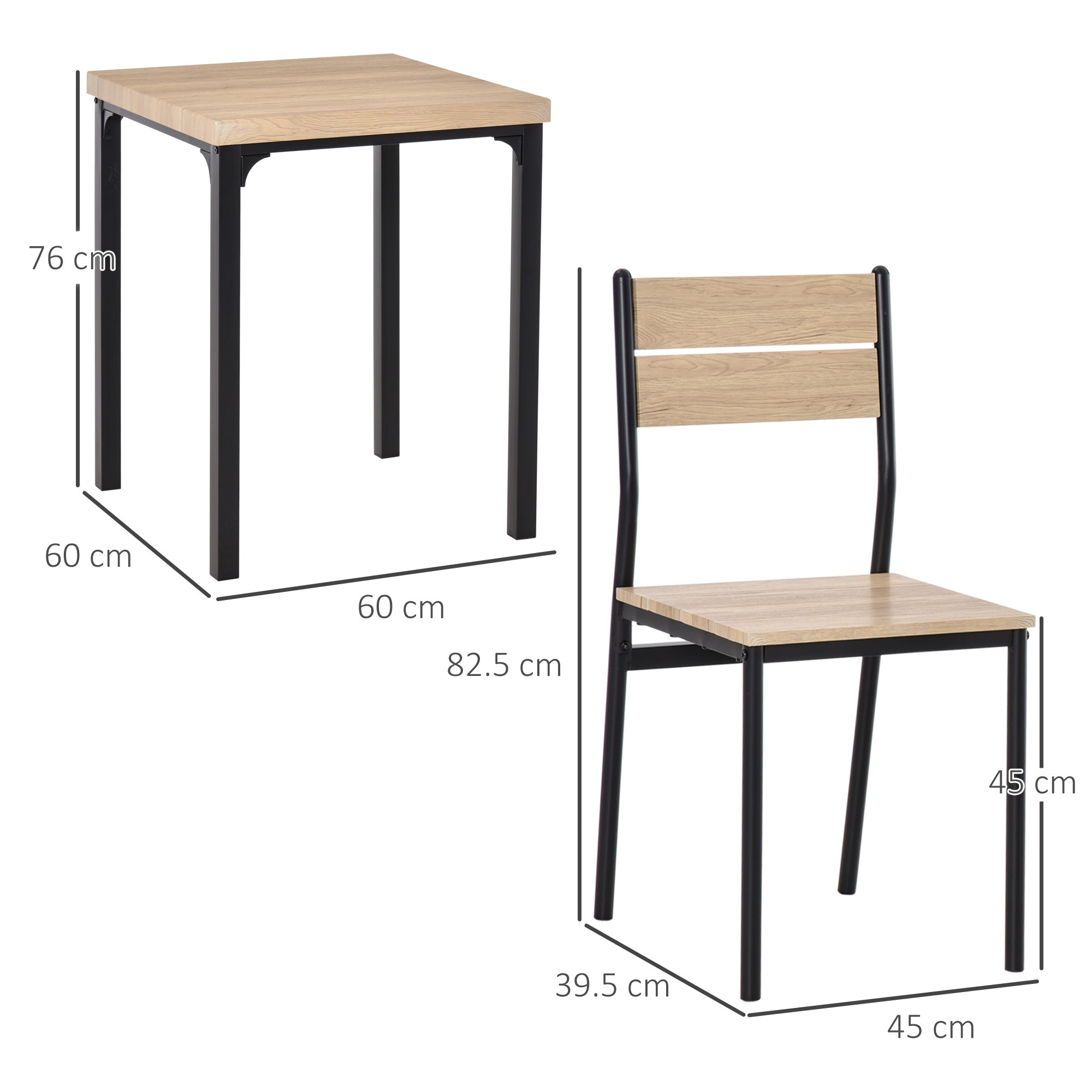 HOMCOM Three-Piece Minimal and Compact Dining Set, Light Wood Grain 