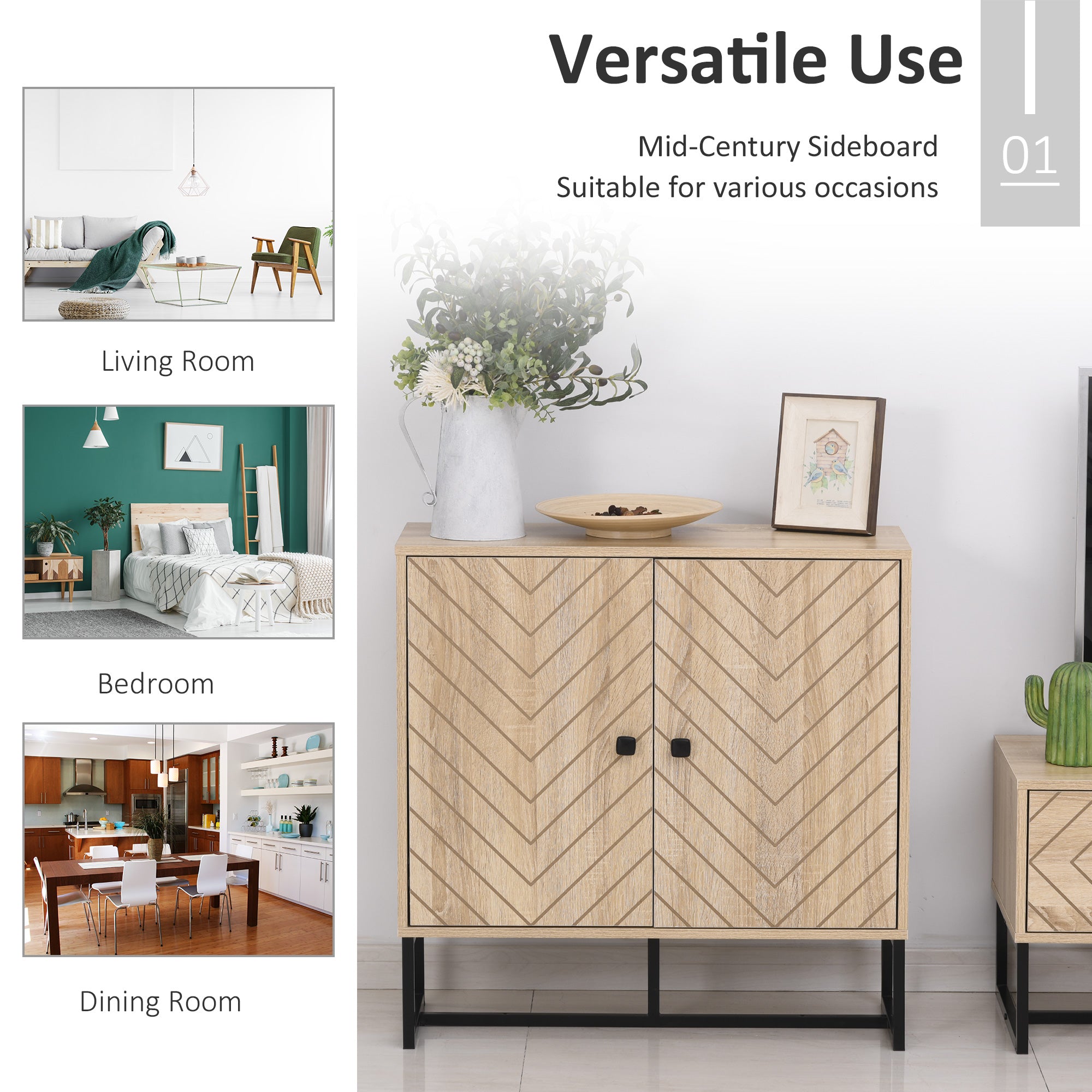 HOMCOM MDF 2-Tier Storage Cabinet Steel Frame Handles Tabletop Unique Home Style Organiser, 80H x 80L x 29.5Wcm-Oak 