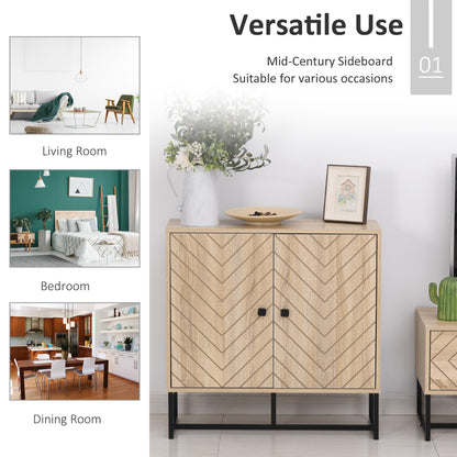 HOMCOM MDF 2-Tier Storage Cabinet Steel Frame Handles Tabletop Unique Home Style Organiser, 80H x 80L x 29.5Wcm-Oak 