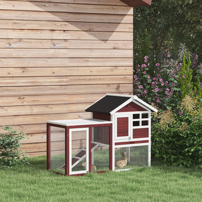 PawHut Rabbit Hutch Outdoor Wooden Guinea Pig Hutch Rabbit Run Bunny Cage Small Animal House Pull-Out Tray, Brown, 122 x 62.6 x 92 cm 