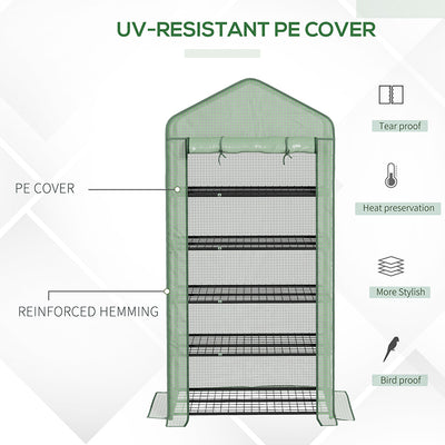 Outsunny 5 Tier Widened Mini Greenhouse with Reinforced PE Cover, Portable Indoor Outdoor Green House with Roll-up Door and Wire Shelves, 193H x 90W x 49Dcm, Green 