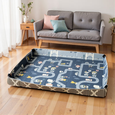 AIYAPLAY Foldable Baby Play Mat, Baby Playpen, Reversible Foam Playmat, Floor Mats for Toddlers, Traffic and Grey Diamond Theme 