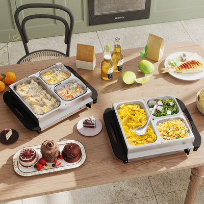 HOMCOM 4.5L Stainless Steel Electric Buffet Server, with 3x Trays and Lids, Set of 2 