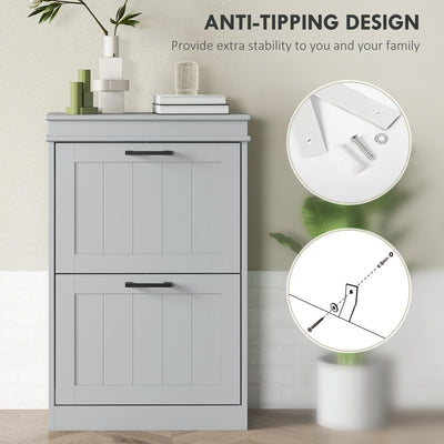 HOMCOM Two-Drawer Minimalistic Shoe Storage Cabinet, for 10 Shoes, Grey 
