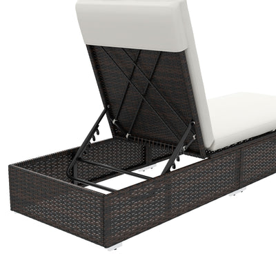 Outsunny Set of Two Rattan Sun Loungers, with Reclining Backs - Brown/Cream 