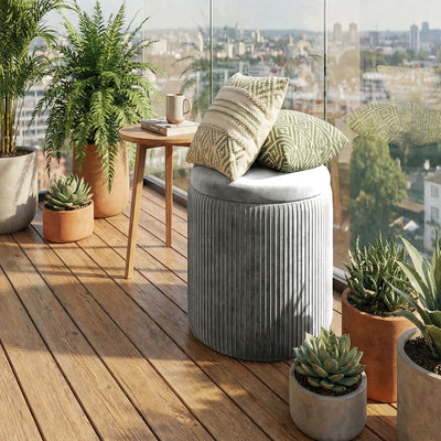 HOMCOM Storage Ottoman Modern Velvet Round Foot Stool for Living Room Bedroom 45 cm Grey 