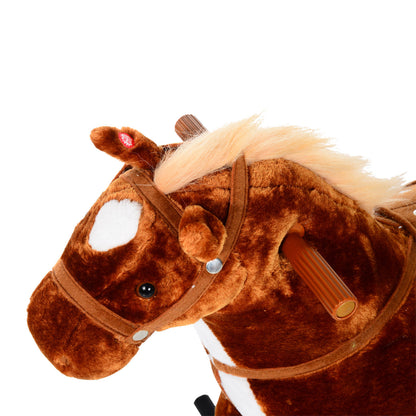 HOMCOM Plush Walking Horse Ride On Toy with Wheels and Realistic Sounds Rocking Horse for Girls Boys 3+ Years Old, 50cm Tall, Brown 