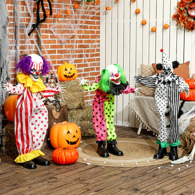 Outsunny Life Size Stackable Halloween Animated Clown with Red Light Up Eyes, Sound Activated Scary Halloween Decorations, Battery Operated, Indoor Party Props 