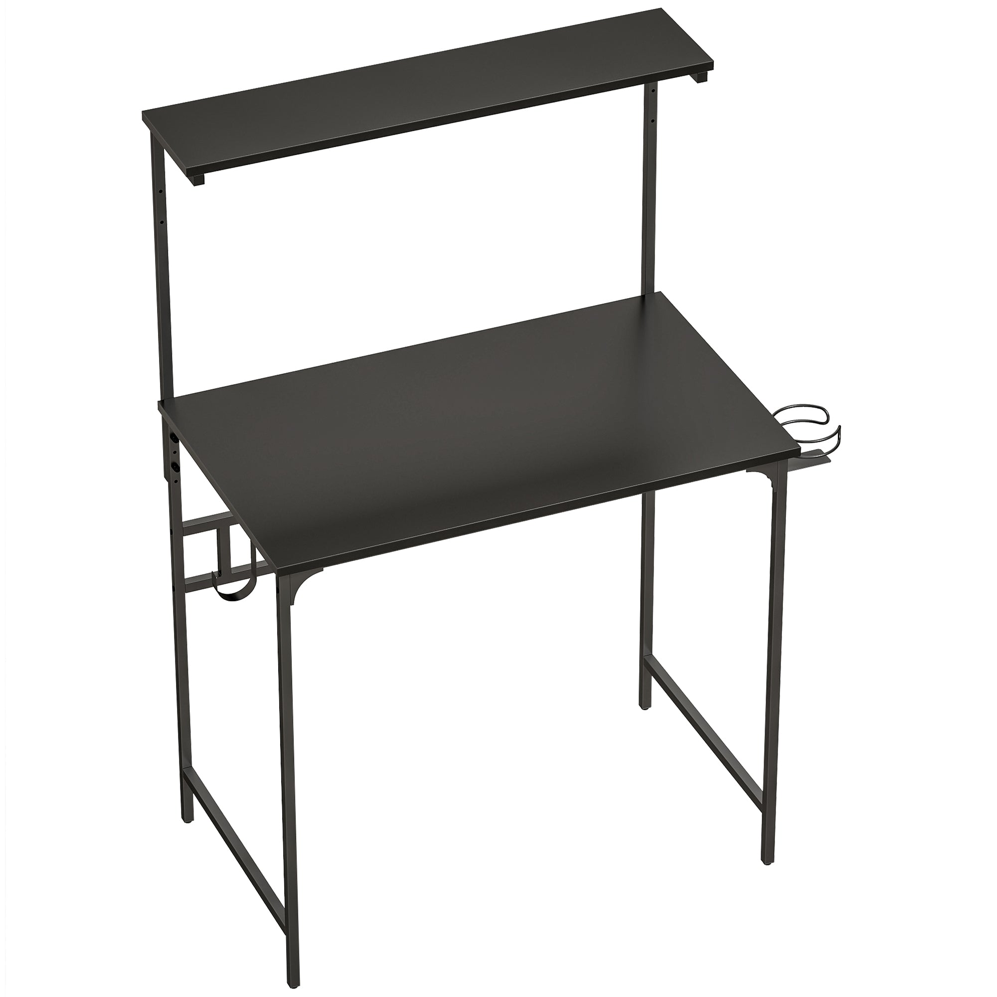 HOMCOM Computer Desk, 80cm Home Office Study Table with Hutch Shelf, Cup Holder, Headphone Hook, Black 