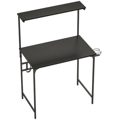 HOMCOM Computer Desk, 80cm Home Office Study Table with Hutch Shelf, Cup Holder, Headphone Hook, Black 