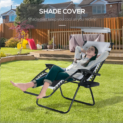 Outsunny Zero Gravity Lounger Chair, Folding Reclining Patio Chair with Shade Cover, Padded Seat, Cup Holder, Soft Cushion and Headrest for Poolside, Camping, Grey 