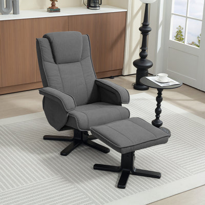 HOMCOM Rocker Swivel Recliner Chair with Footstool - Charcoal Grey Velvet 
