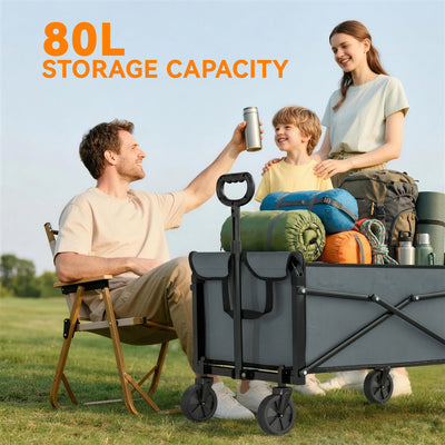 Outsunny 81L Festival Trolley on Wheels, Compact Garden Folding Trolley Cart with Adjustable Handle 80L, Grey 