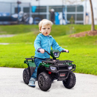 HOMCOM 12V Kids Quad Bike with Forward, Reverse Functions, Ride-On ATV w/ Music, LED, Headlights, for Ages 3-5 Years - Green 