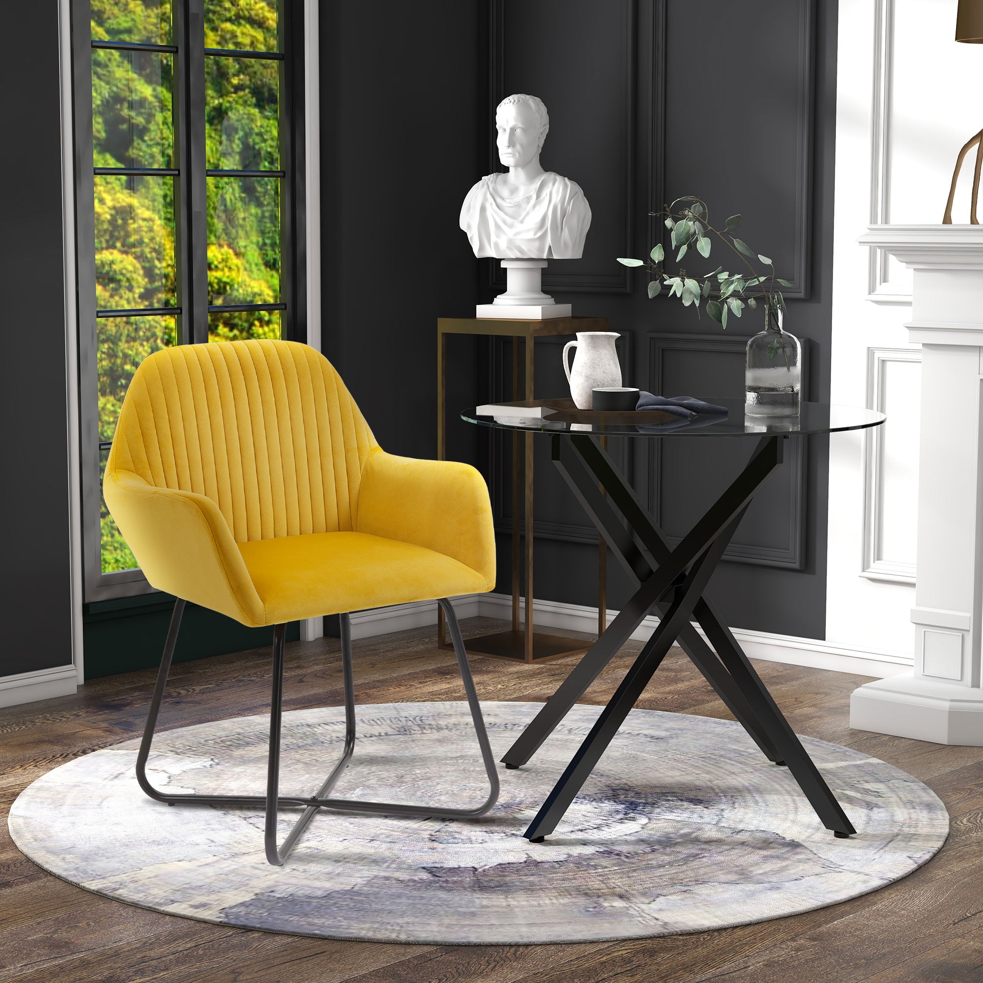HOMCOM Modern Dining Furniture Set with Round Table and Accent Armchair Black and Yellow 