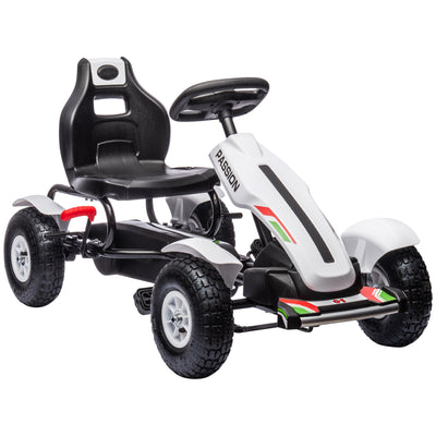 HOMCOM Children Pedal Go Kart, Kids Ride On Racer with Adjustable Seat, Inflatable Rubber Tyres, Handbrake, for Ages 5-12 Years - White 