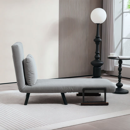 HOMCOM 4-in-1 Velvet-Feel Single Chair Bed, with Pillow - Light Grey 