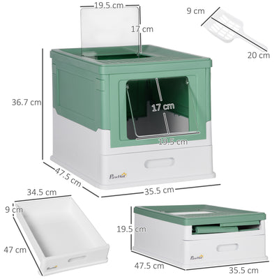 PawHut Hooded Cat Litter Box, Portable Pet Toilet, with Scoop, Front Entry - Green 