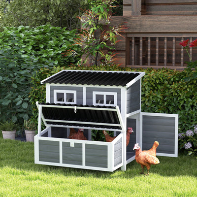 PawHut Wooden Chicken Coop with Nesting Box, Slide-Out Tray, Perches, for 4-6 Chickens, 100 x 86 x 100cm 
