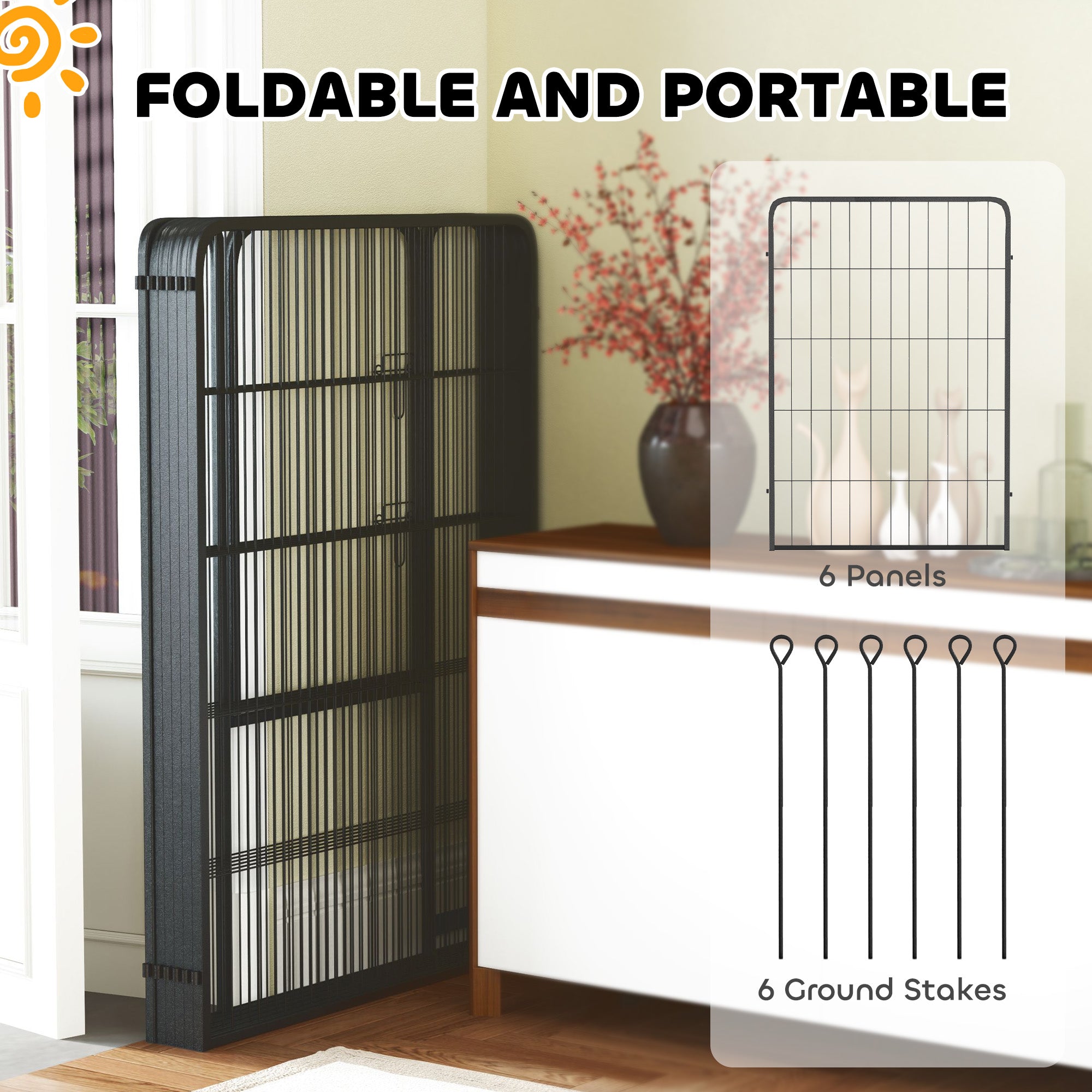 PawHut 6 Panels Heavy Duty Dog Playpen with Secure Door, for Indoor Outdoor, for Garden, Camping, 100cm High 