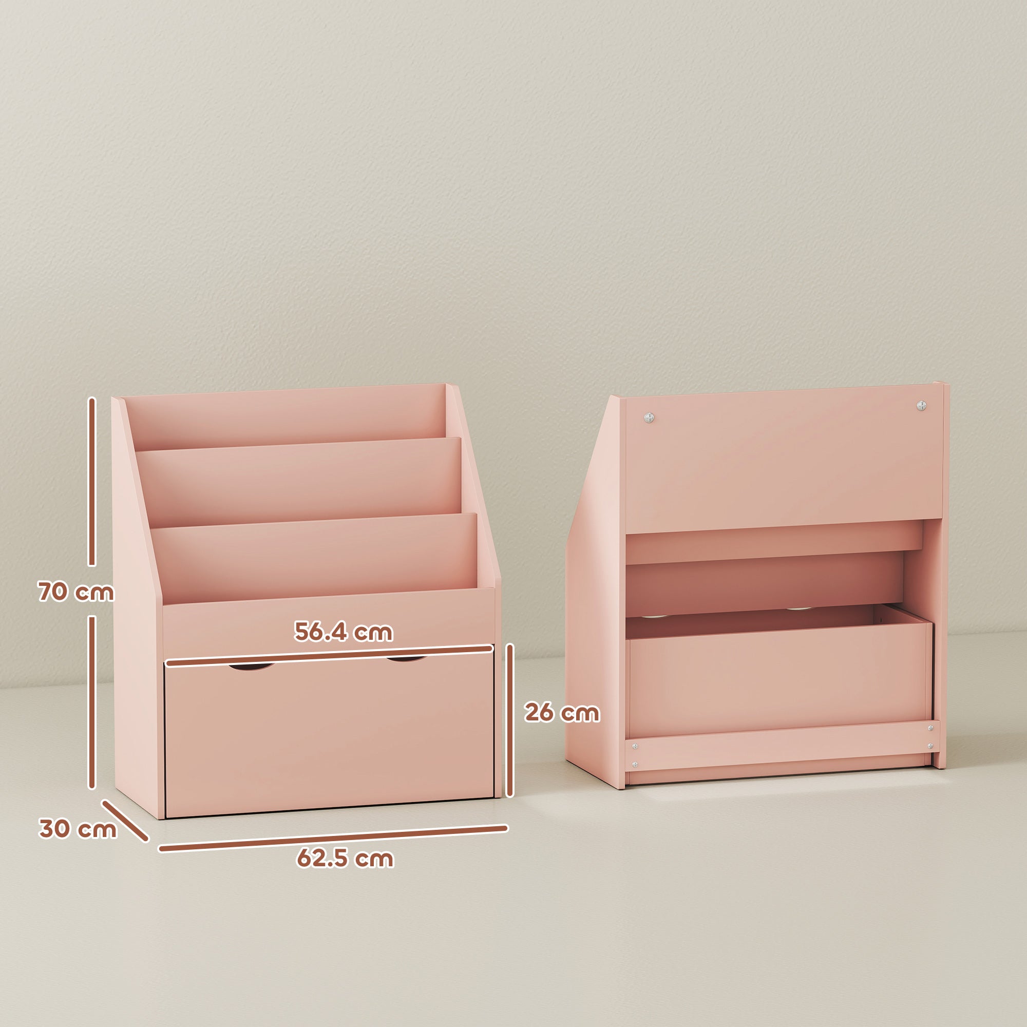 AIYAPLAY Bookcase for Kids with Shelves, Drawer, Bookcase for Bedroom, Playroom, Pink 