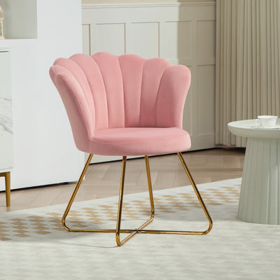 HOMCOM Velvet-Feel Lotus Petal Accent Chair - Pink 