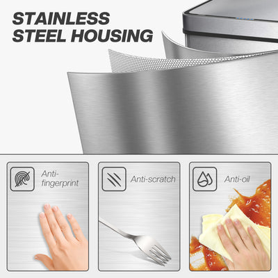 HOMCOM 60 L Sensor Can,  Sensor Bin with Soft-Close Lid, Fingerprint-Proof Stainless Steel, Silver Tone 