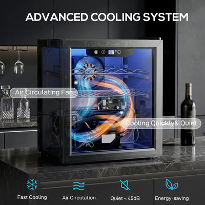HOMCOM 12 Bottle Wine Cooler, 36 Litre Capacity, 4-16°C Under Counter Drinks Beer Wine Fridge with Glass Door, LED Light, Black 
