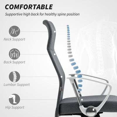 HOMCOM Fabric High Back Office Chair - Grey 