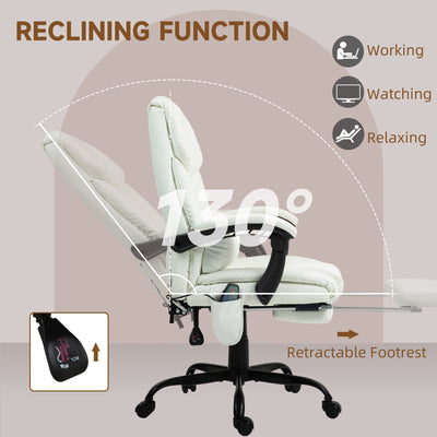 Vinsetto 6-Point Massage Office Chair, PU Leather Desk Chair with Adjustable Height and Footrest for Home Office, White 