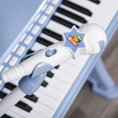 HOMCOM 37 Keys Kids Piano Mini Electronic Keyboard Light Kids Musical Instrument Educational Game Children Grand Piano Toy Set w/Stool & Microphone & Music Stand (Blue) 
