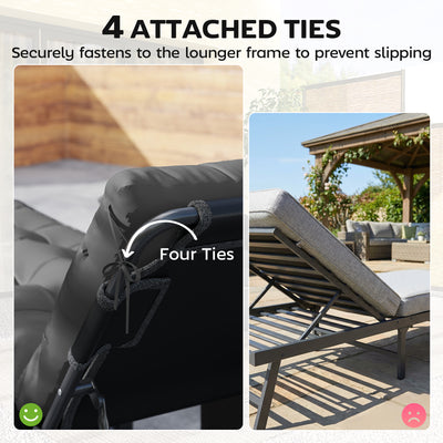Outsunny Sun Lounger Cushions Only, Garden Lounge Chair Cushions Set of 2, Sunbed Replacement Pads with 4 Ties, Dark Grey 