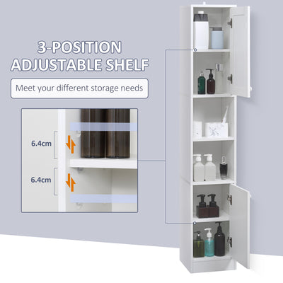 kleankin Tall Bathroom Storage Cabinet with Mirror, Narrow Bathroom Unit, Freestanding Bathroom Cupboard with Adjustable Shelves and 2 Doors, White 
