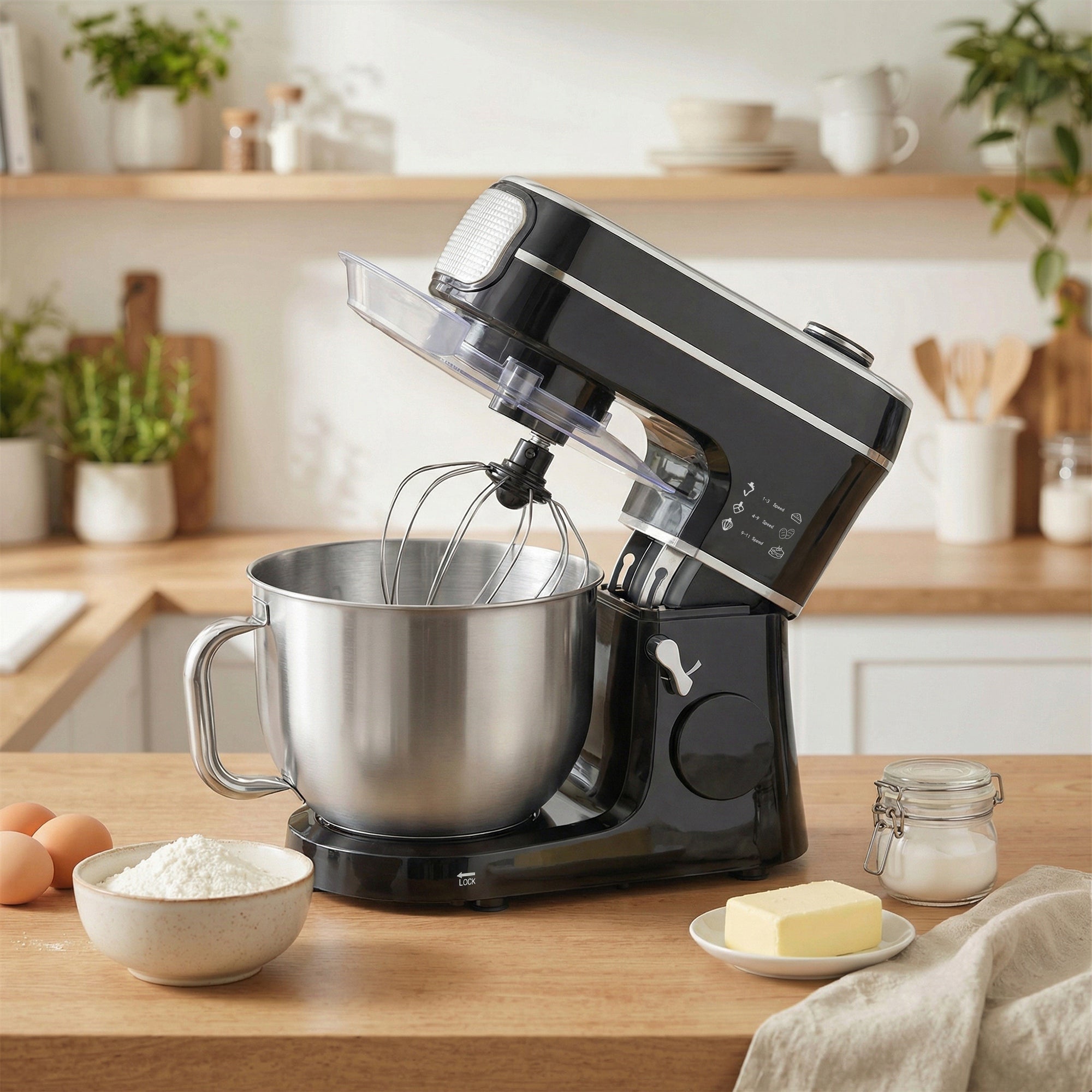 HOMCOM Stand Mixer, 6L 1400W Tilt-Head Food Mixer with 11 Speeds, Pulse & Fermentation Function, LED Display, Black 