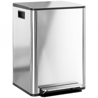HOMCOM 40L Dual Compartment Stainless Steel Bin, with Deodoriser Holders - Silver Tone 