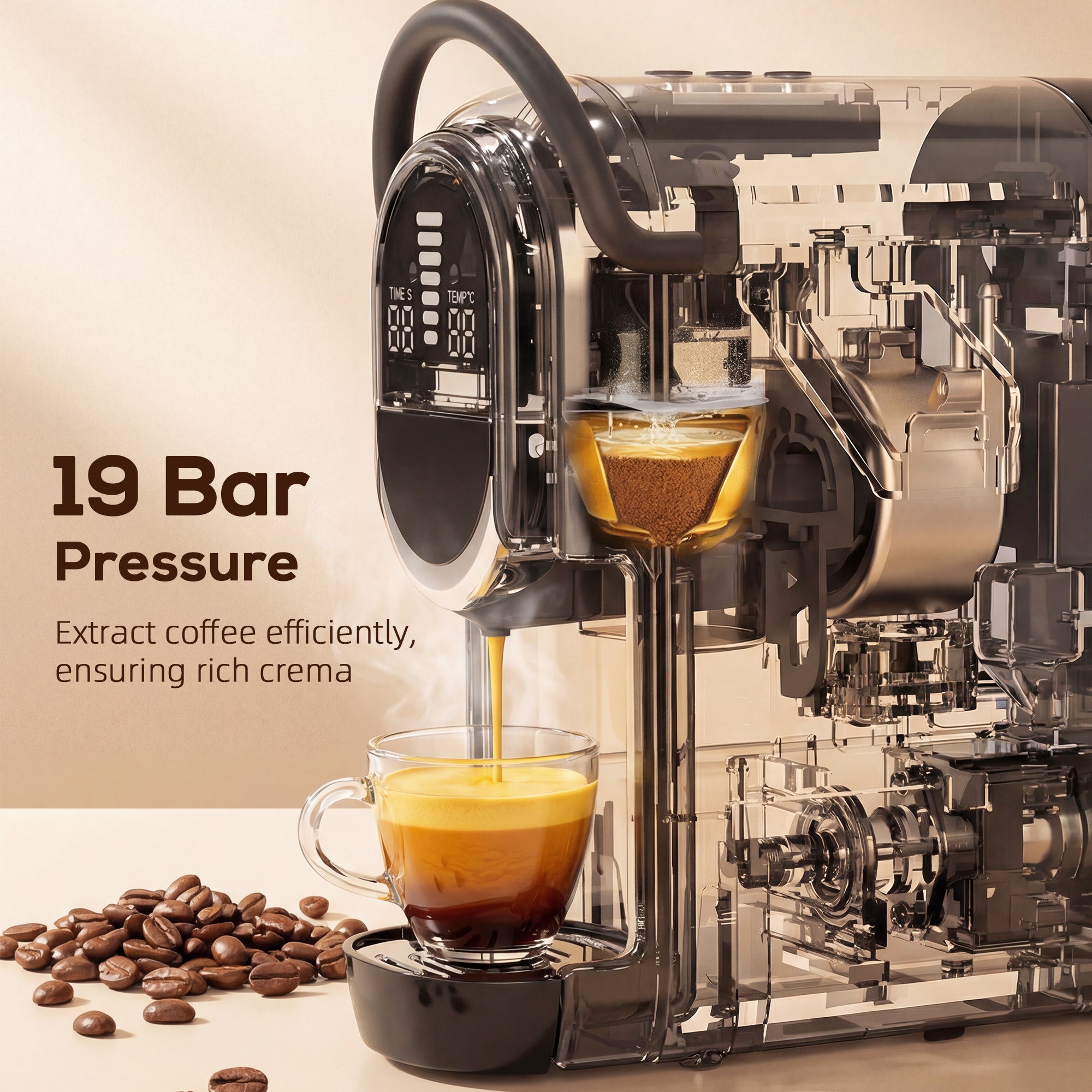HOMCOM Pod Coffee Machine for Nespresso, Dolce Gusto Capsule & Ground Coffee, Small Semi Automatic Coffee Maker, 19 Bar, 0.6L 